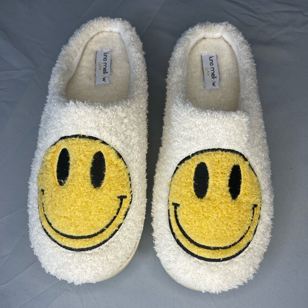 Cozy White and Yellow Smiley Face Slippers